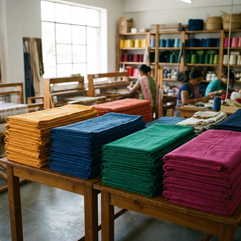 Stacks of professionally dyed cotton fabrics by Shoeb Dyeing Service(Fabric Dyer)