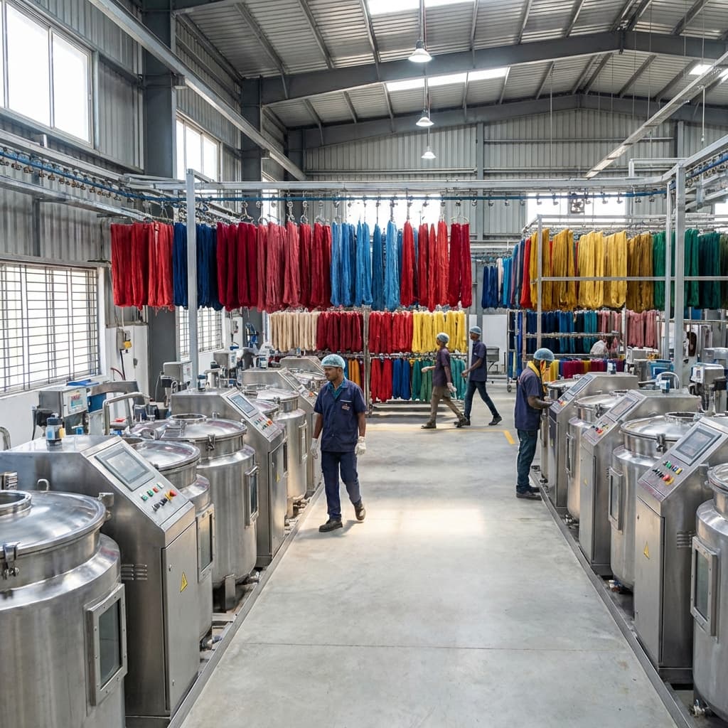 Industrial dyeing vats in operation by Shoeb Dyeing Service(Fabric Dyer)