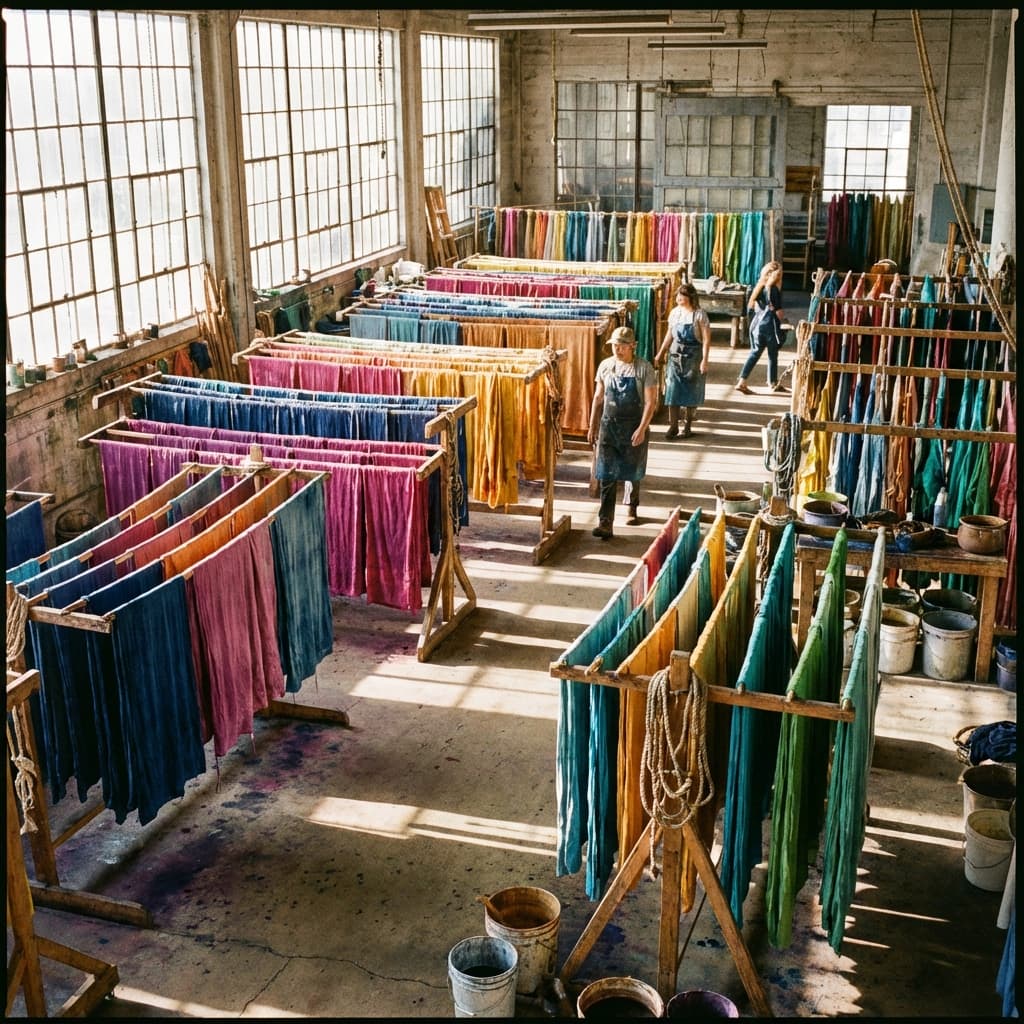 Colorful fabrics hanging to dry - Shoeb Dyeing Service(Fabric Dyer)