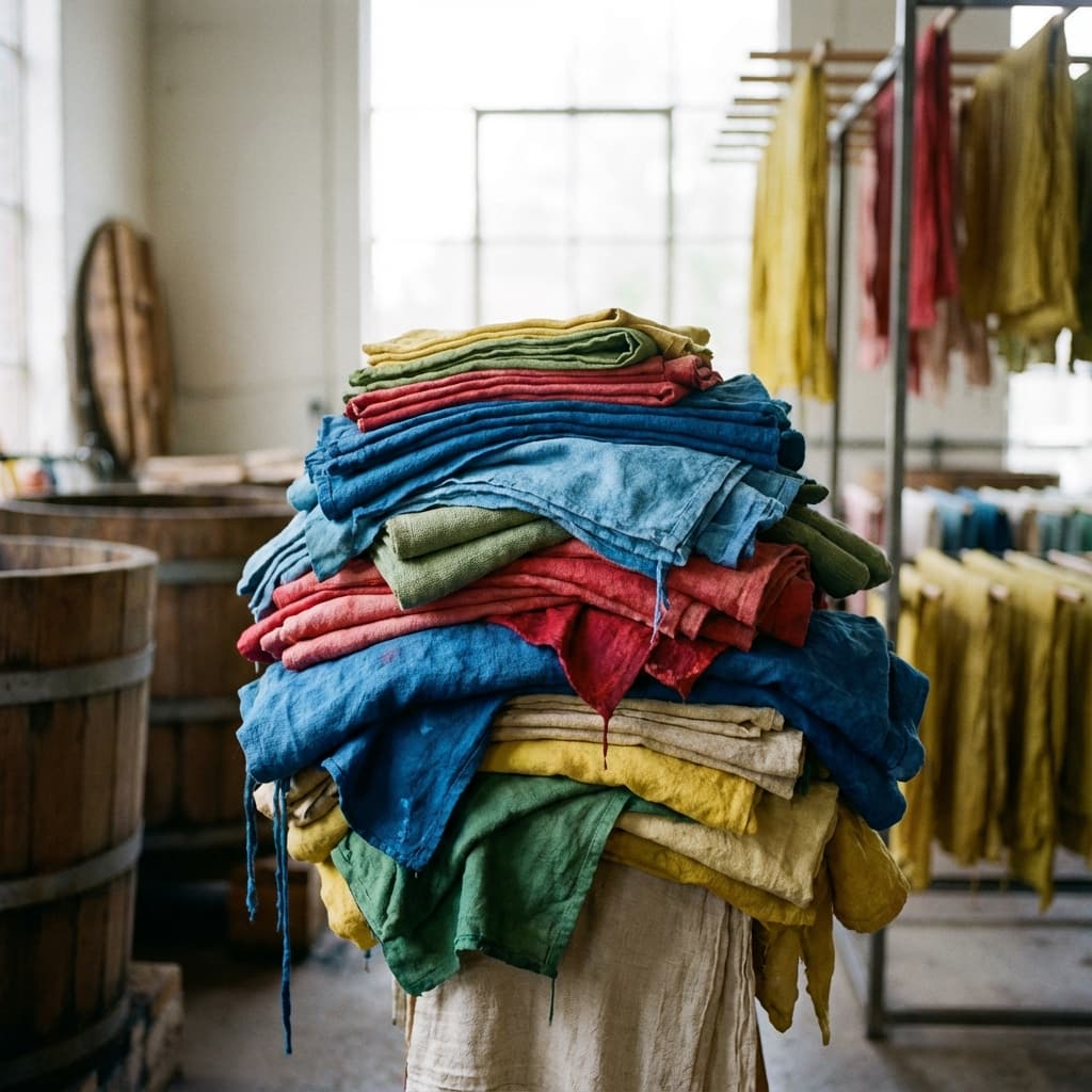 A stack of freshly dyed colorful fabrics. - Fabric Dyeing by Shoeb Dyeing Service(Fabric Dyer)