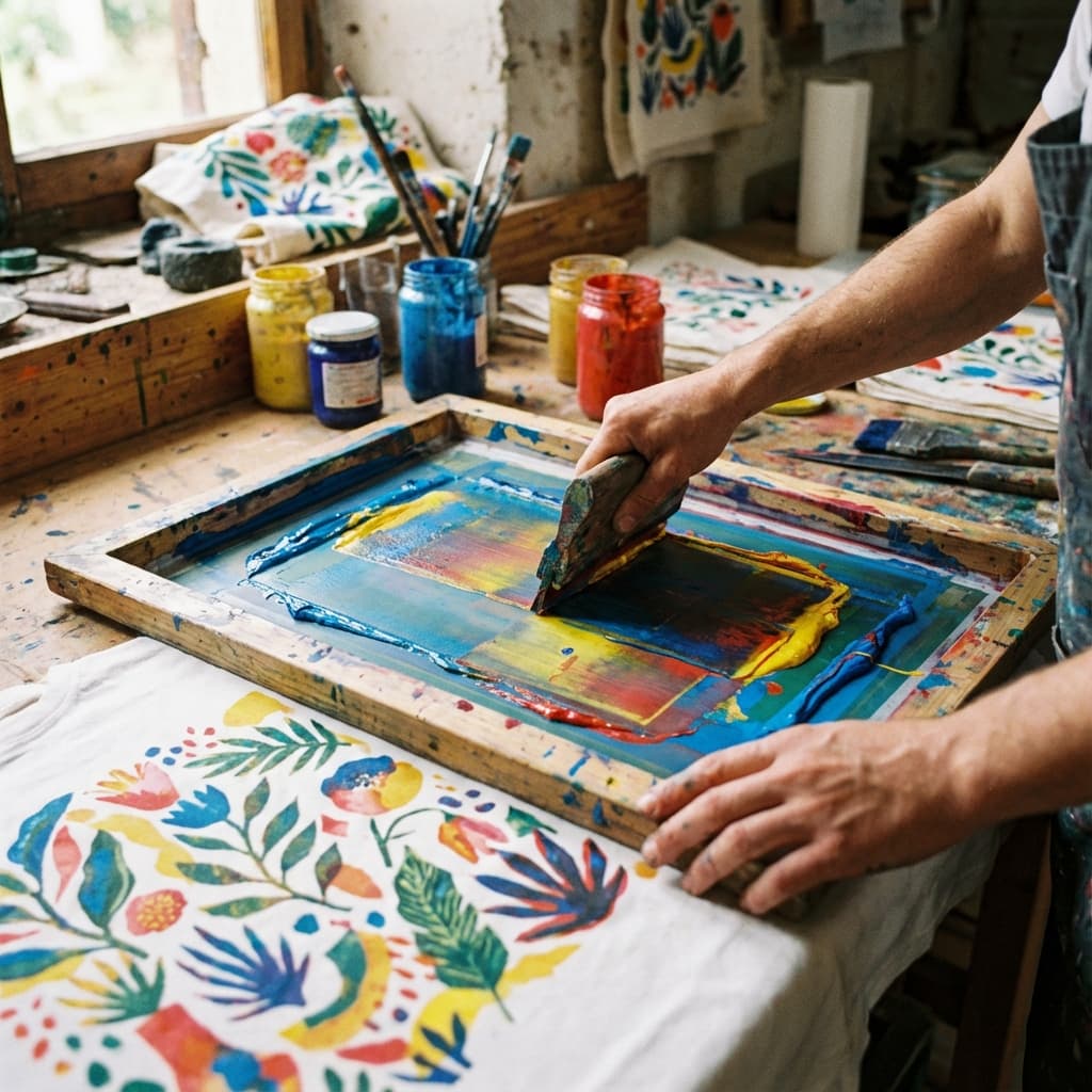 A screen printing frame over a piece of textile. - Textile Printing Job Work by Shoeb Dyeing Service(Fabric Dyer)